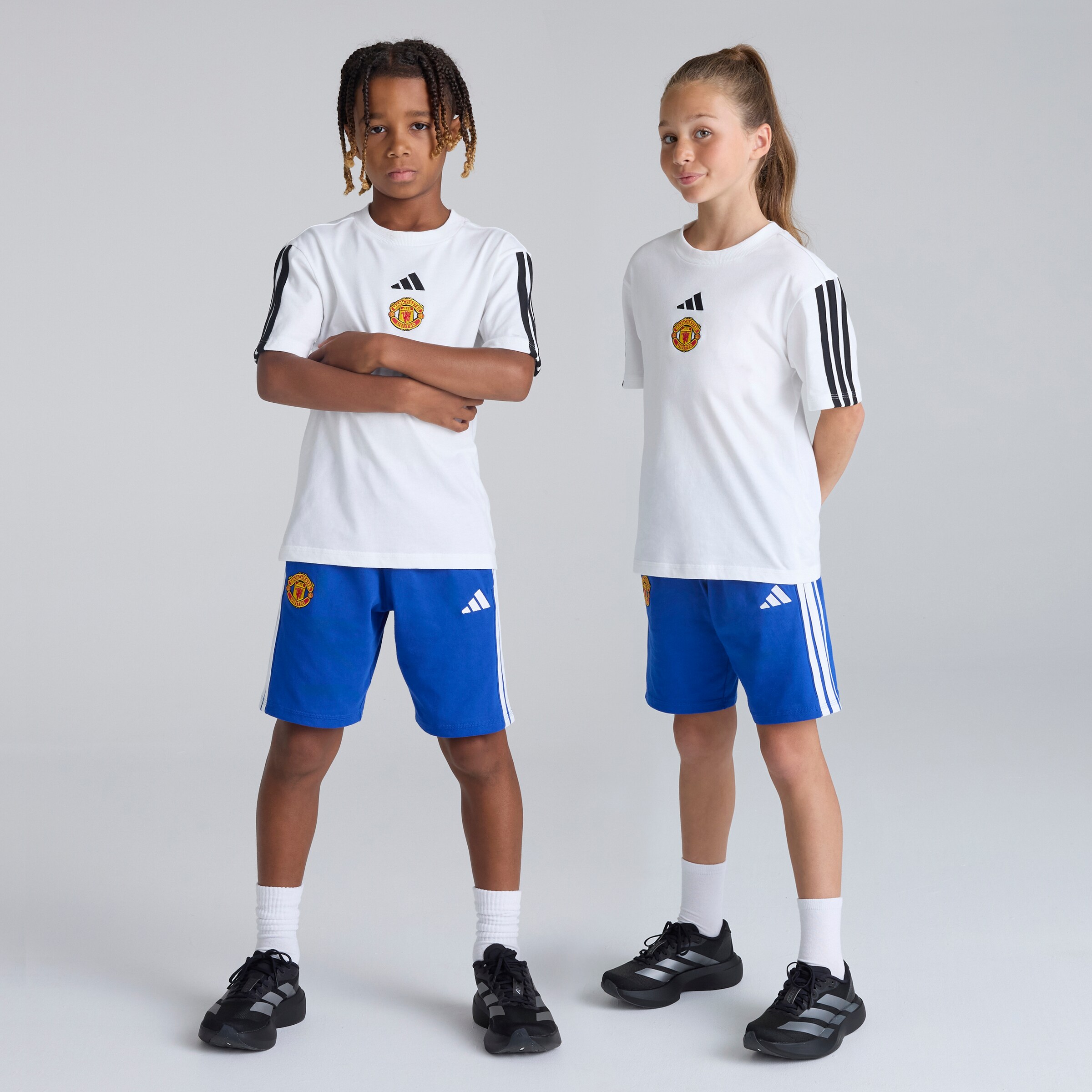 Manchester United x adidas Kids Essentials 3-Stripes Shorts Blue Blue Detail [2-5]