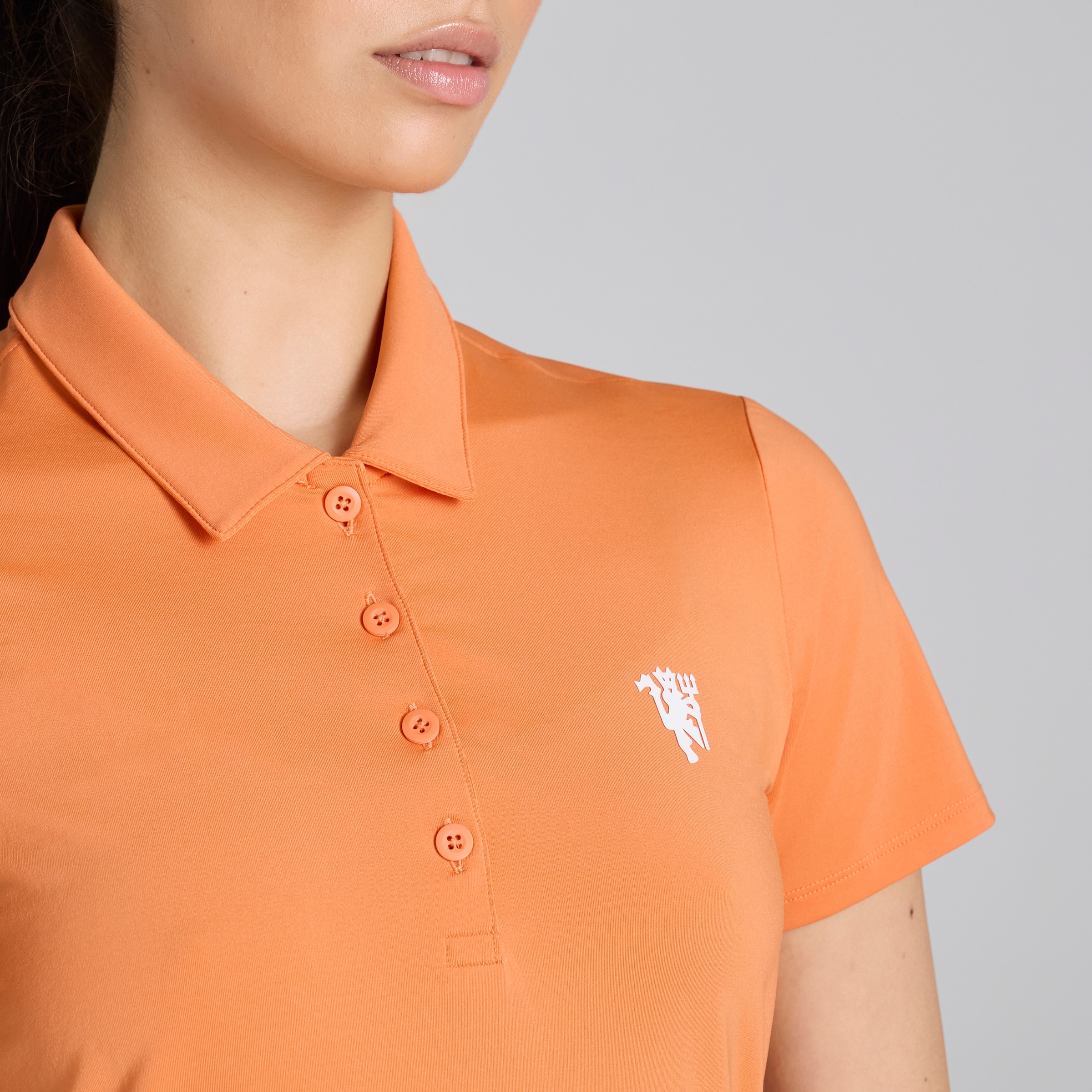 Manchester United x adidas Womens Golf Ultimate365 Polo Shirt Orange Orange Detail [5-6]