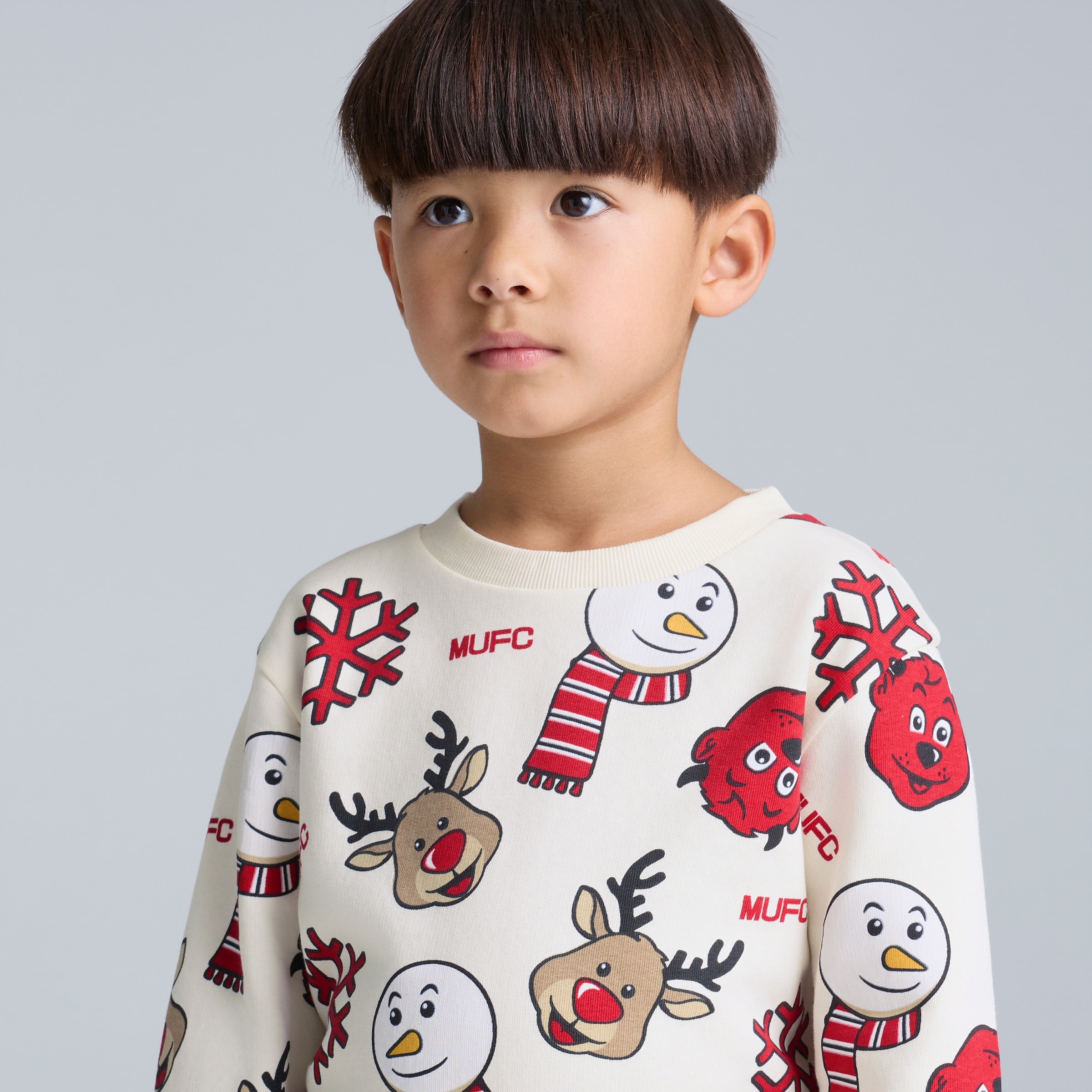 Manchester United Kids Printed Christmas Jumper Off-White White Detail [5-6]