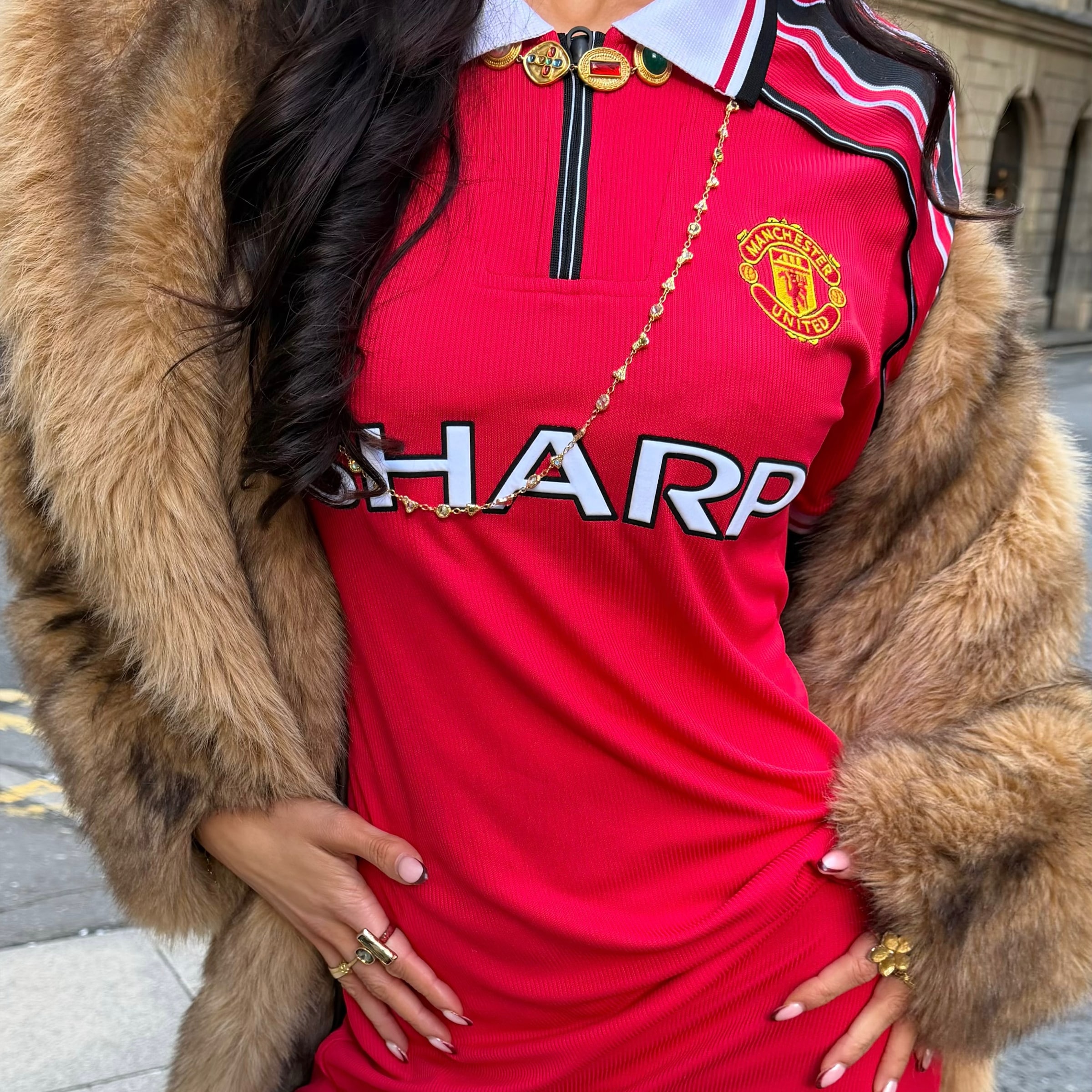 Manchester United Womens 1998/00 Retro Home Dress Red Red Detail [5-8]