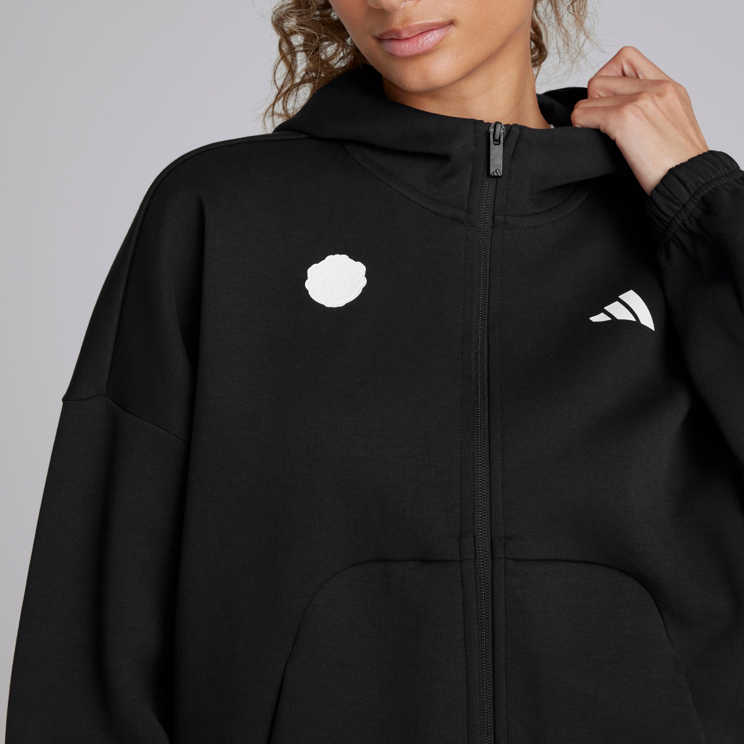 Manchester United x adidas Womens Future Icons Full Zip Hoodie Black Black Detail [5-5]