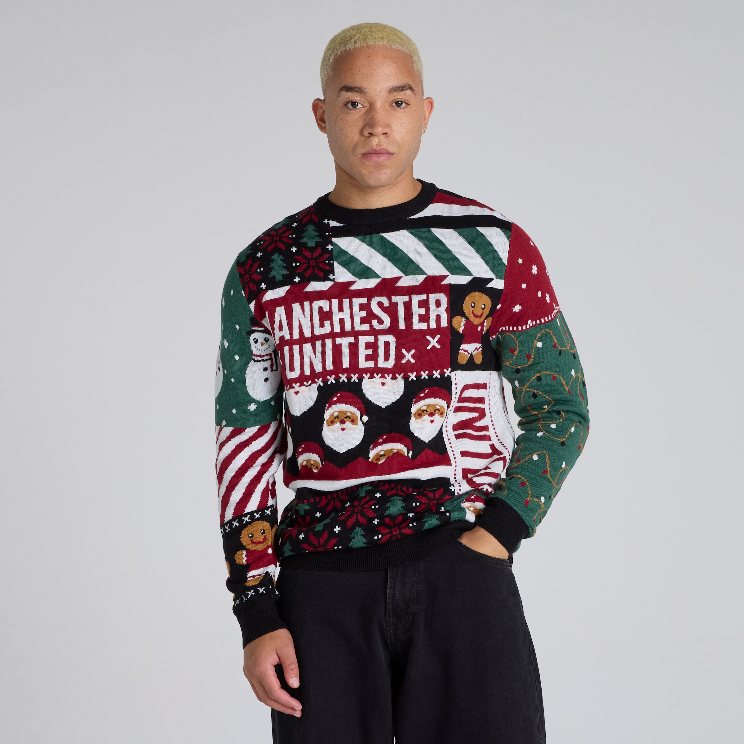 Manchester United Adults Christmas Patchwork Jumper Black Black