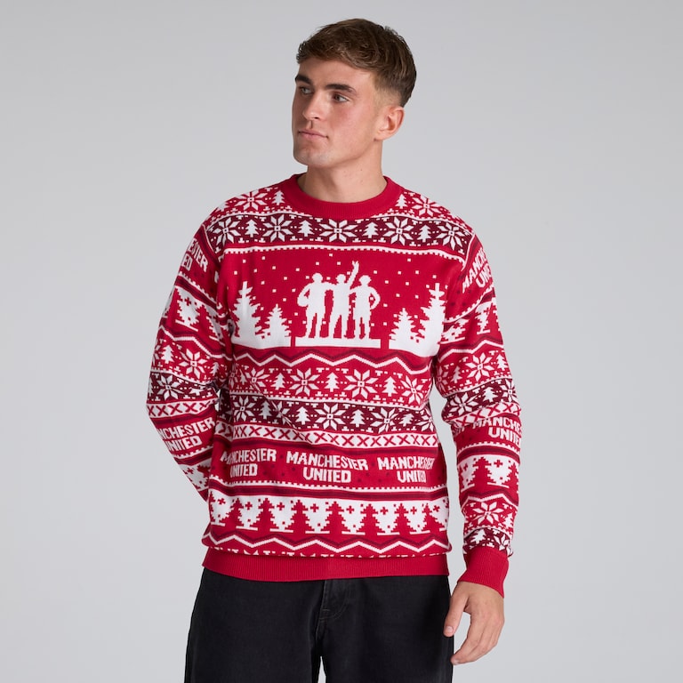 Manchester United Adults Christmas Fairisle Jumper Red