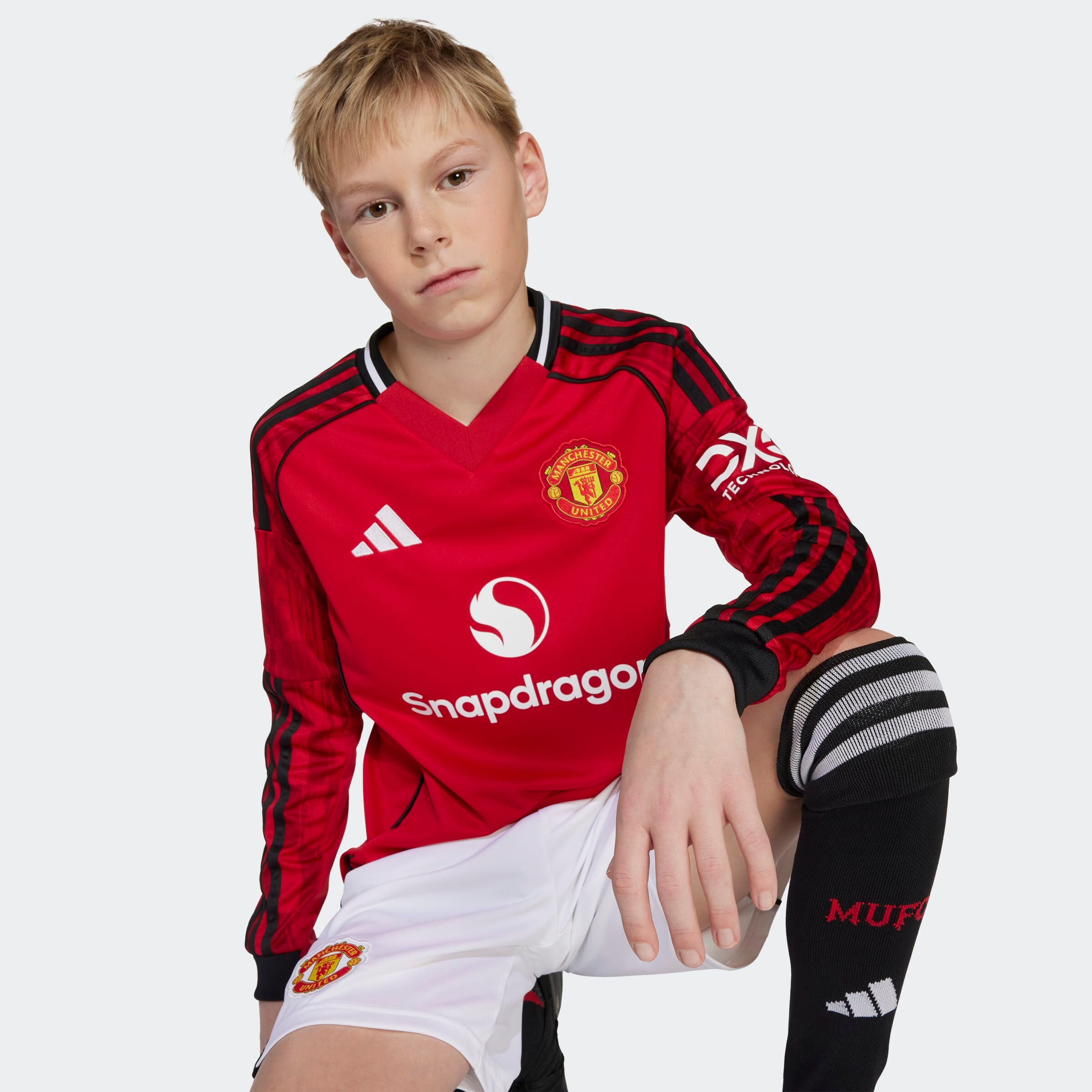 Manchester United Kids 25/26 Home Long Sleeve Jersey Red Detail [5-9]