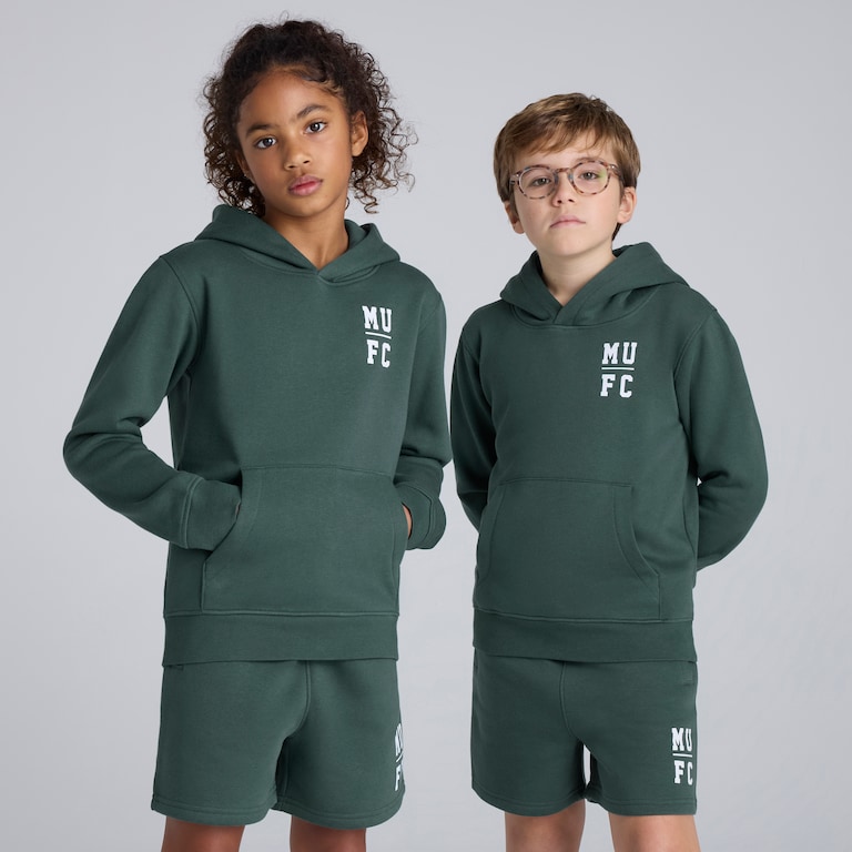 Manchester United Kids Varsity Back Print Overhead Hoodie Green