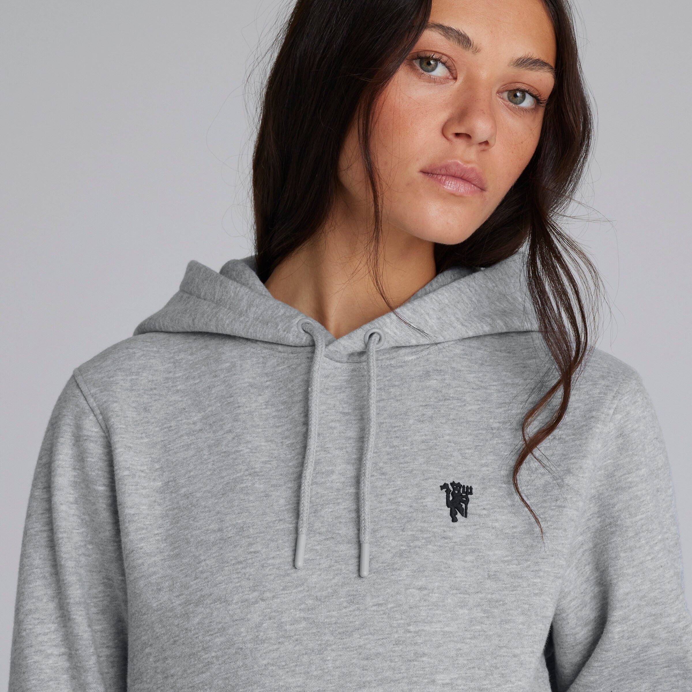 Manchester United Womens Devil Essentials Overhead Hoodie Grey Grey Detail [4-5]