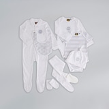 Manchester United Baby Sleepsuit, Bodysuits, Bib, Pants, Gloves & Hat Gift Box White