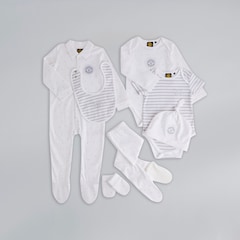 Manchester United Baby Sleepsuit, Bodysuits, Bib, Pants, Gloves & Hat Gift Box White