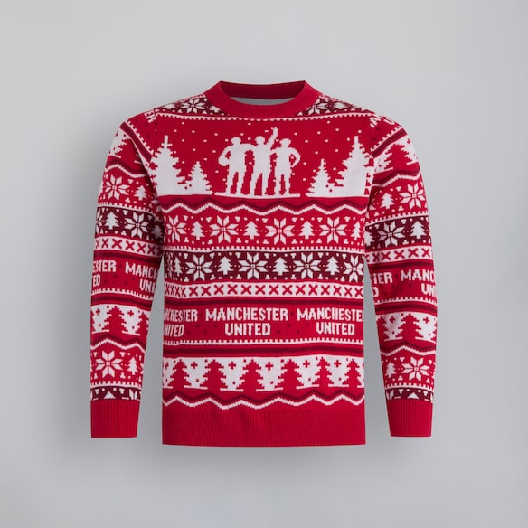 Manchester United Kids Christmas Fairisle Jumper Red Red