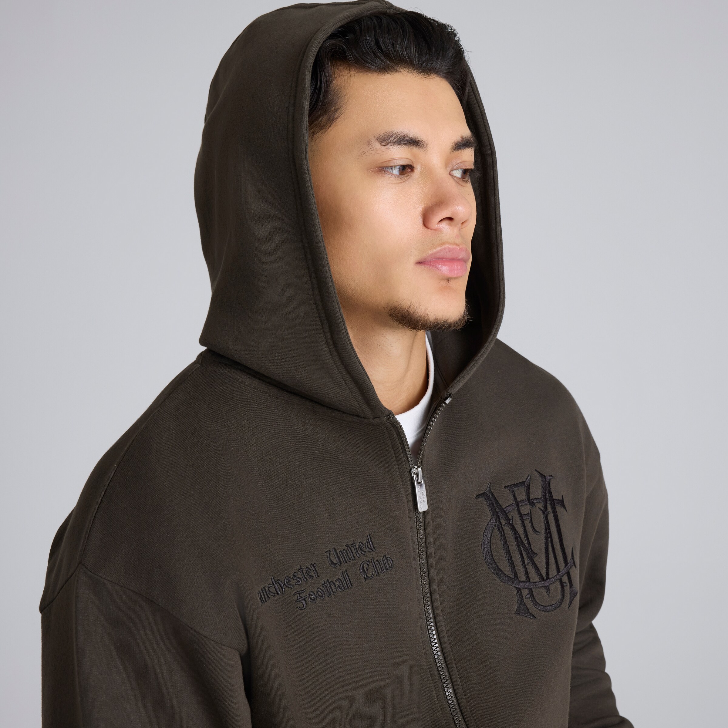 Manchester United Archive Full Zip Hoodie Charcoal Detail [6-6]