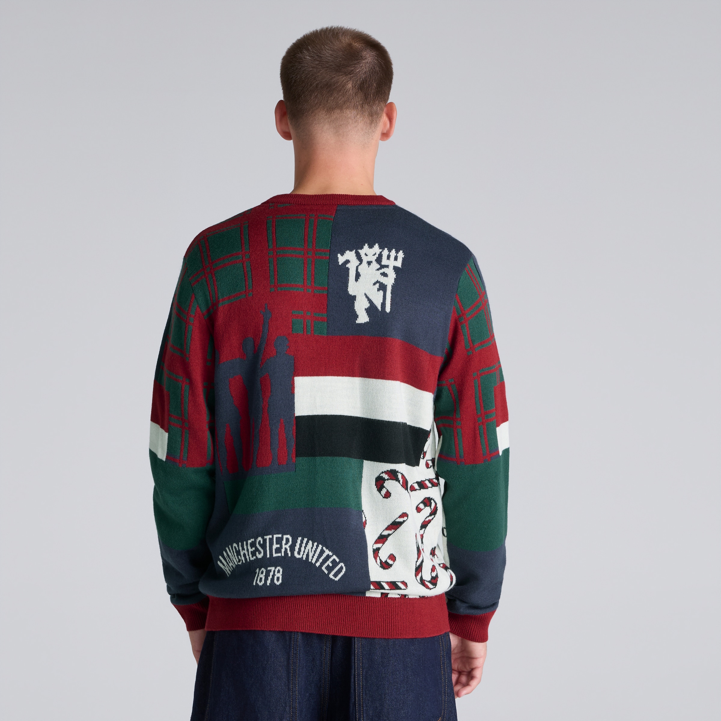 Manchester United Patchwork Christmas Jumper Multi Multi Detail [2-5]