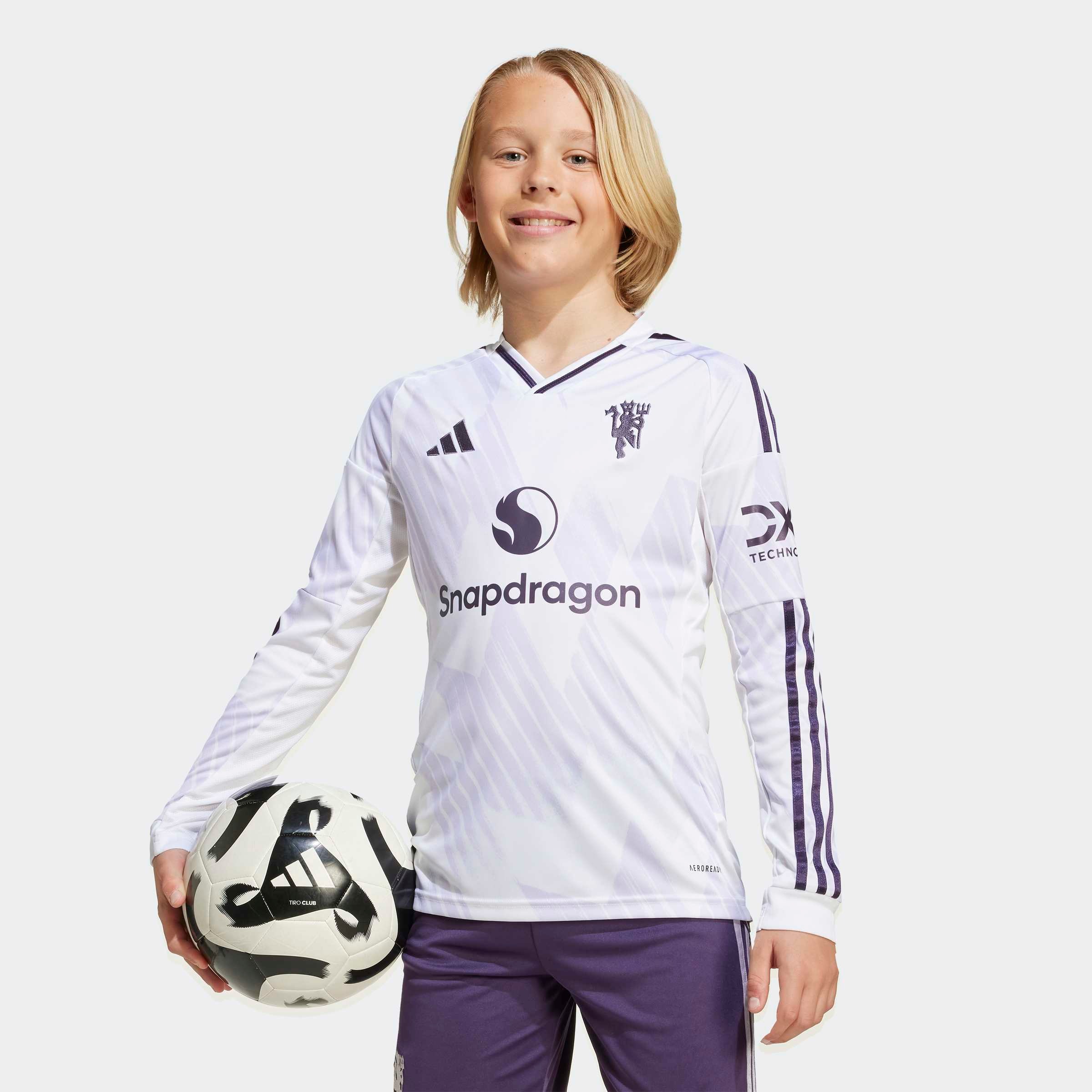 Manchester United 25/26 Long Sleeve Away Jersey Kids Blanc Détail [3-9]