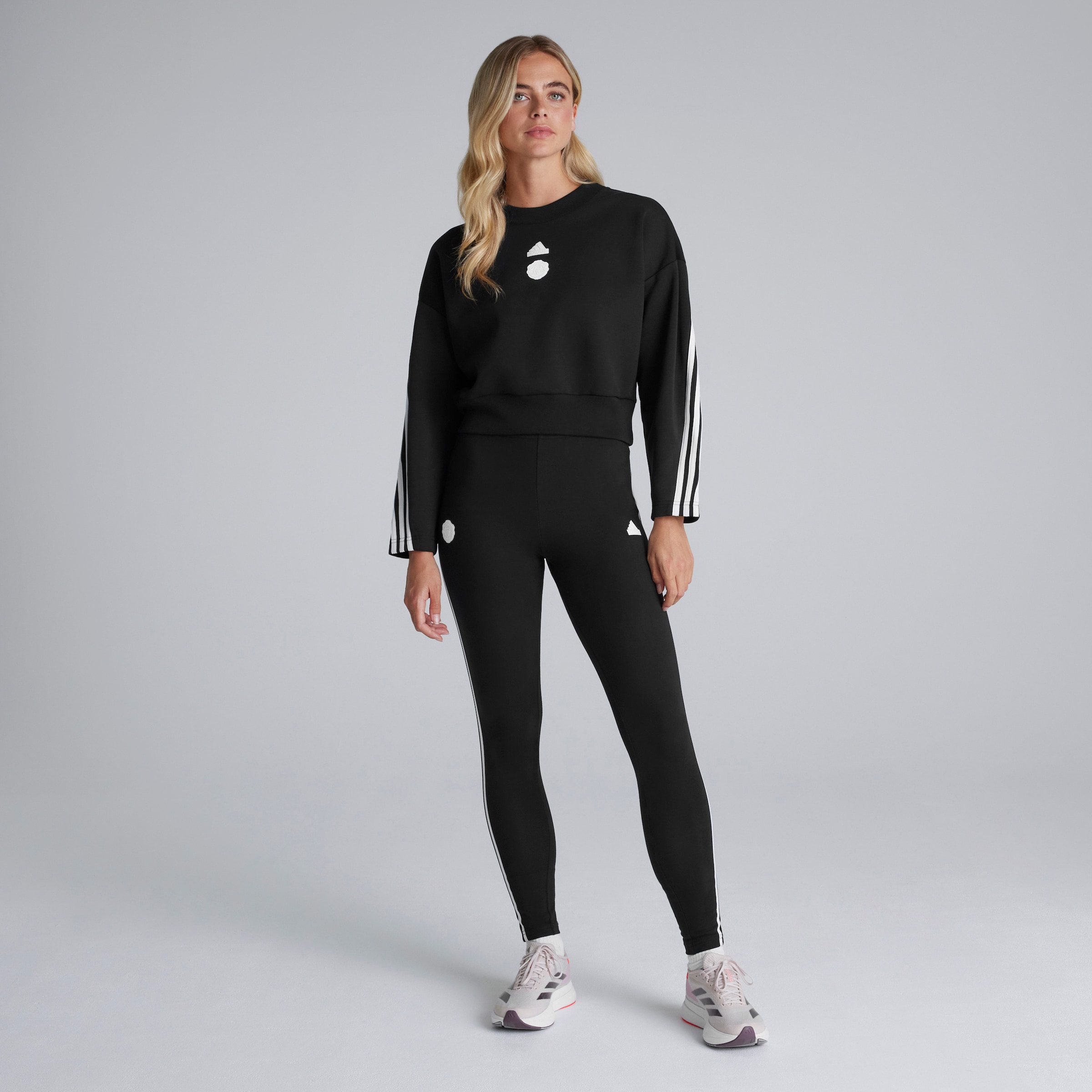 Manchester United x adidas Womens Future Icons 3-Stripes Sweatshirt Black Black Detail [3-5]