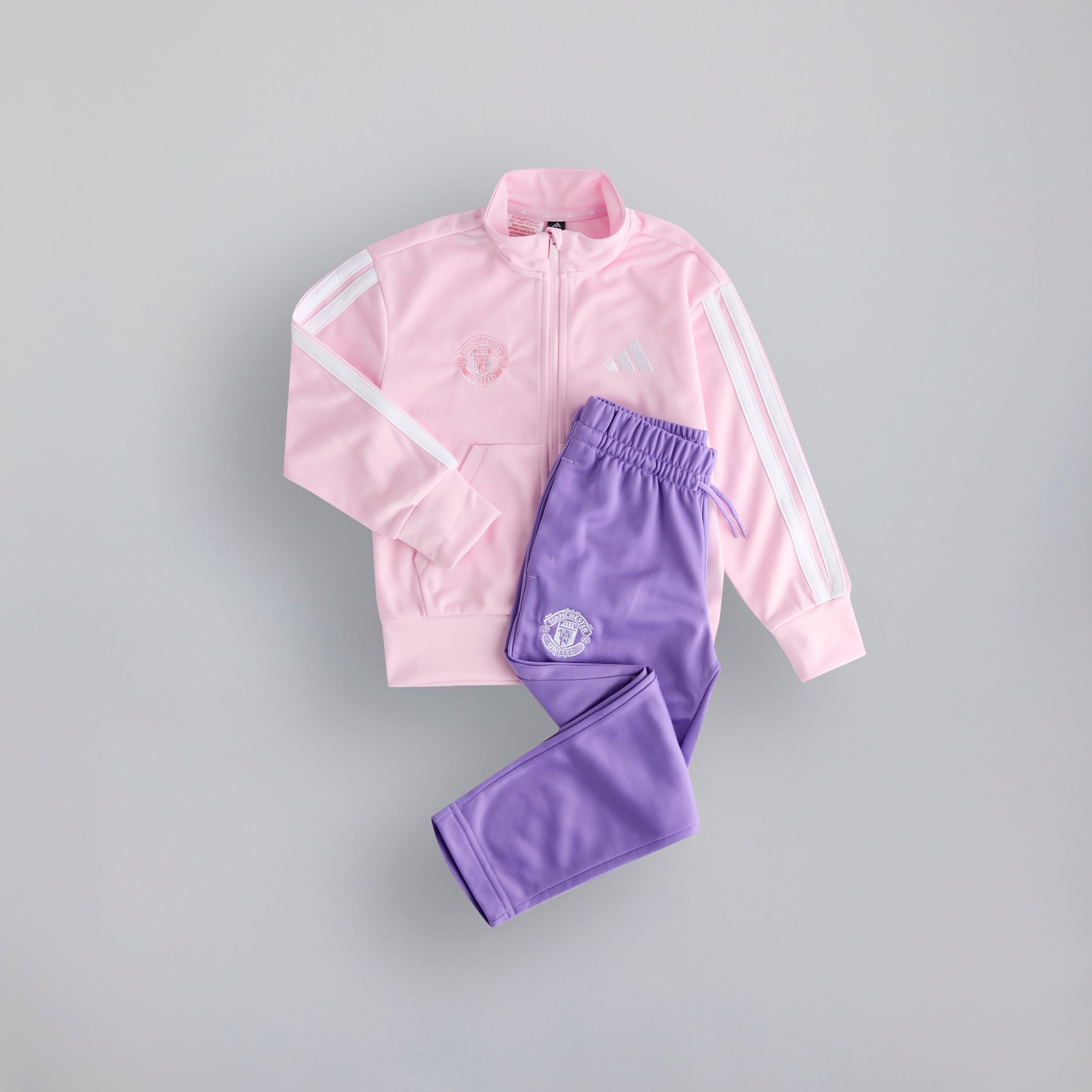 Manchester United x adidas Little Kids Essentials 3-Stripes CLIMACOOL Tracksuit Pink/Purple Pink