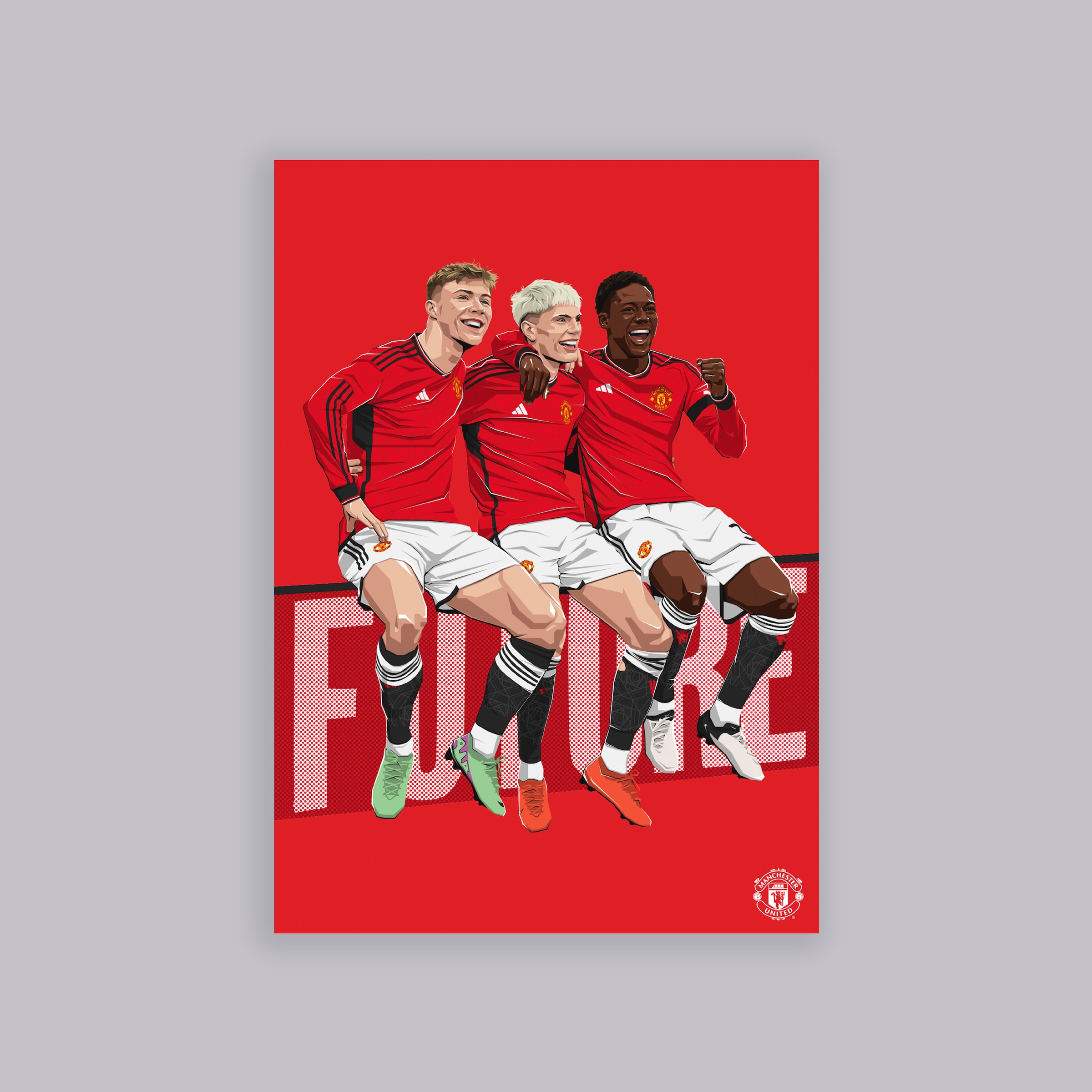 Manchester United Trio Illustration A2 Poster Red Red
