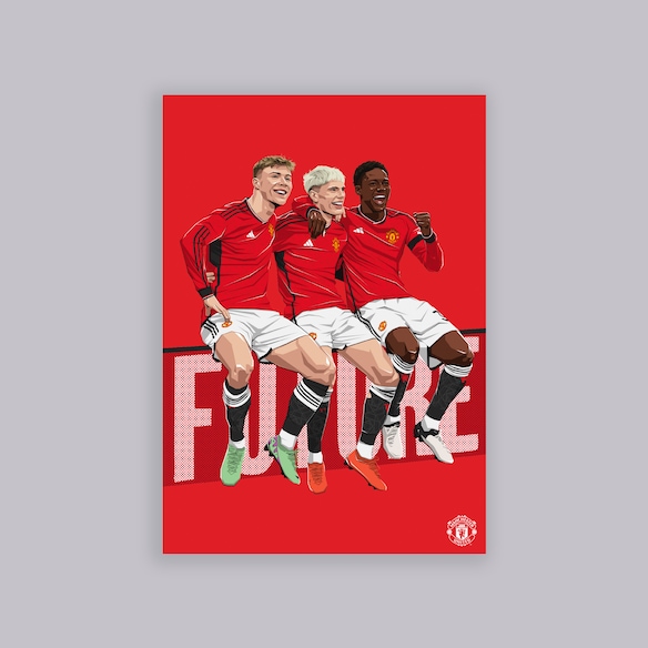 Manchester United Trio Illustration A2 Poster Red Red