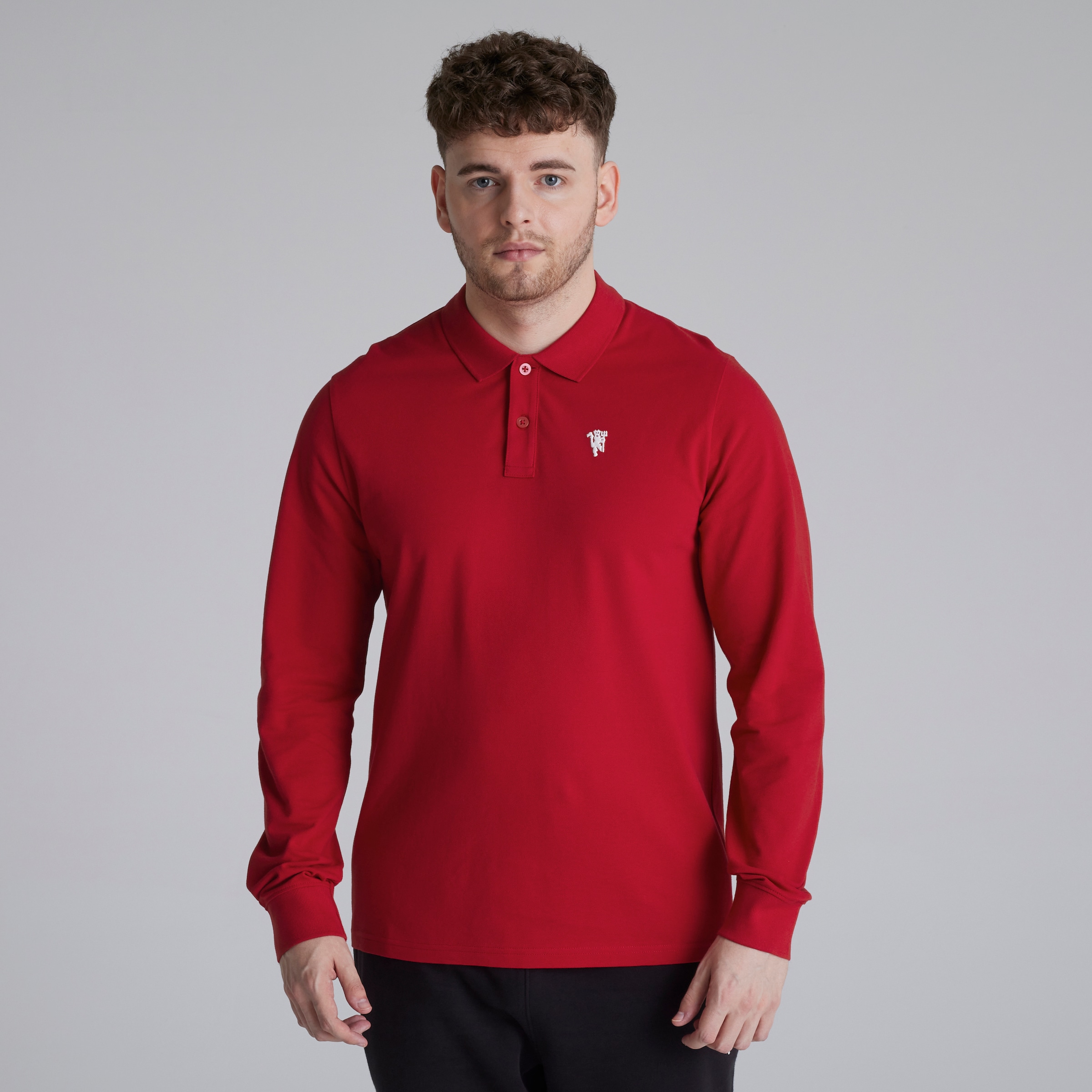 Manchester United Devil Essentials Long Sleeve Polo Shirt Red Red