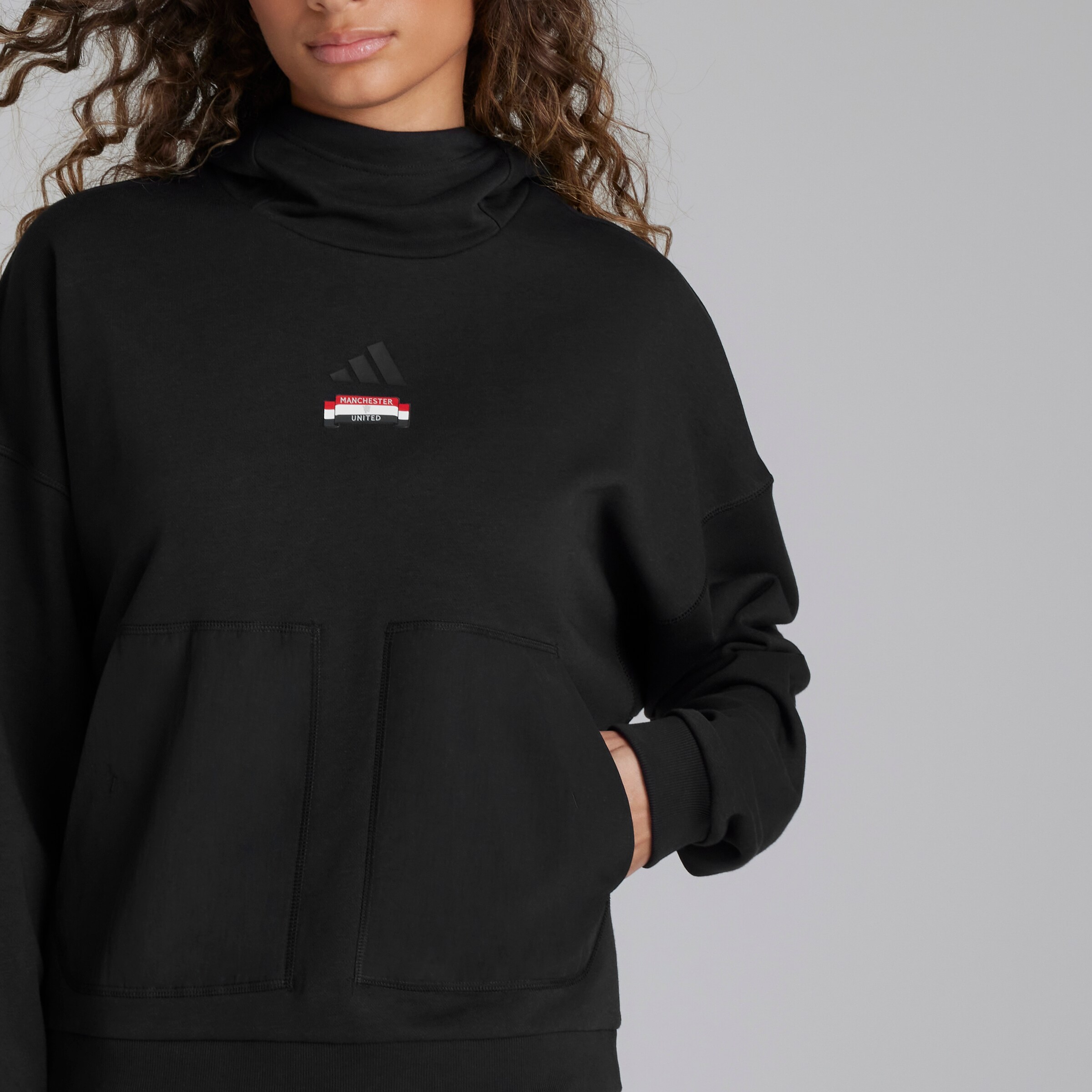 Manchester United x adidas Womens City Escape Hoodie Black Black Detail [4-5]