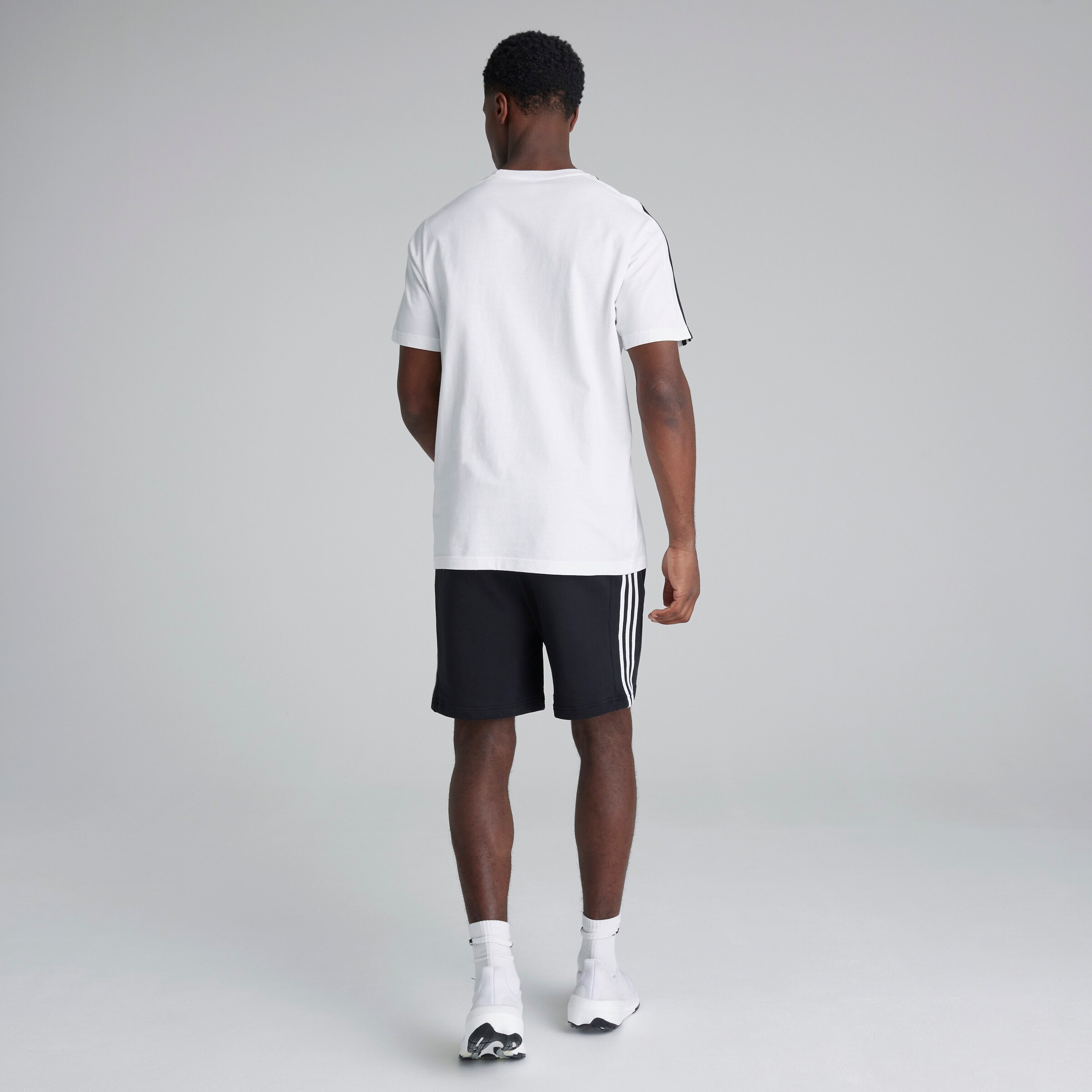 Manchester United Adidas Mens Essentials French Terry 3-Stripes Shorts Black Black Detail [2-6]