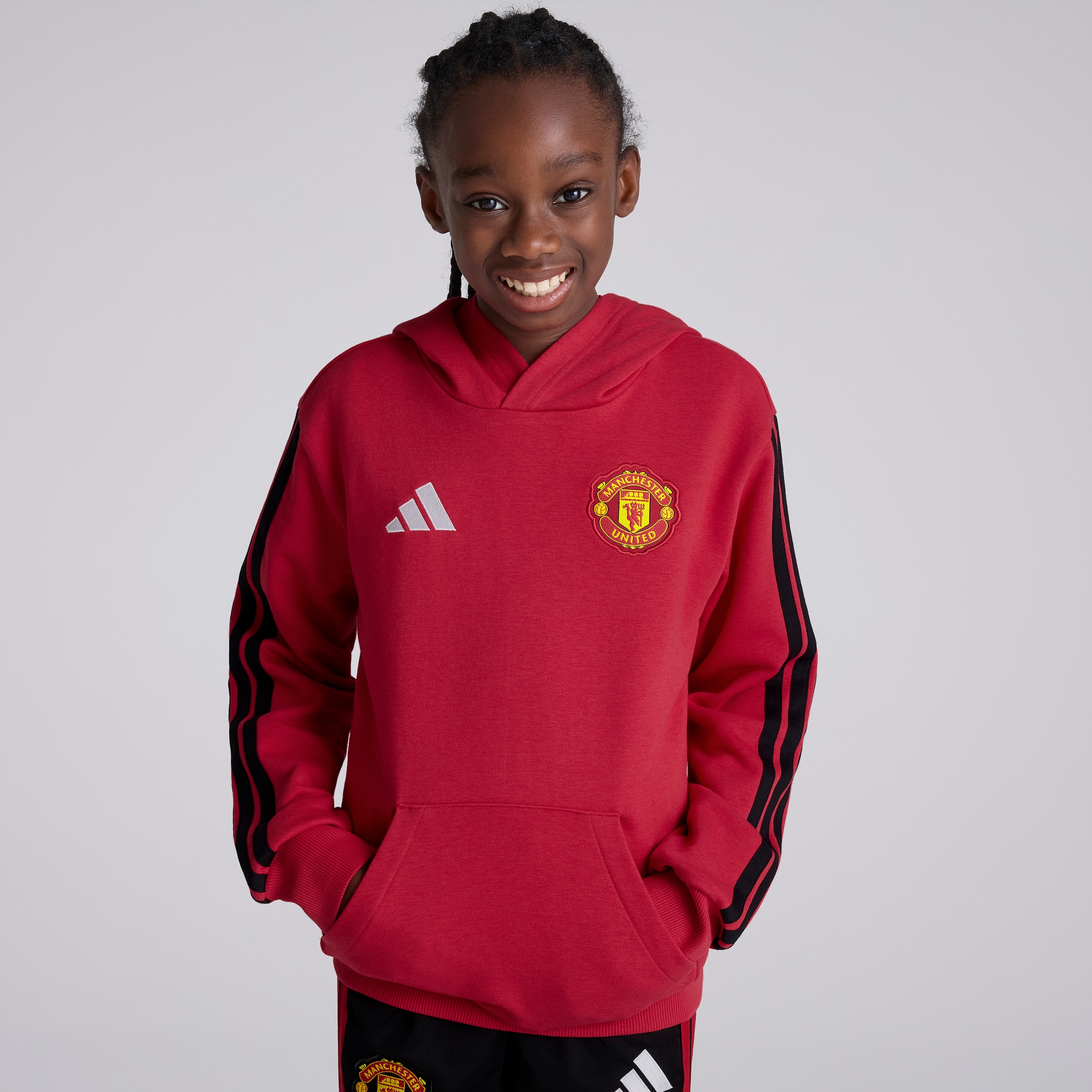 Manchester United x adidas Kids DNA Hoodie Red Red Detail [3-4]