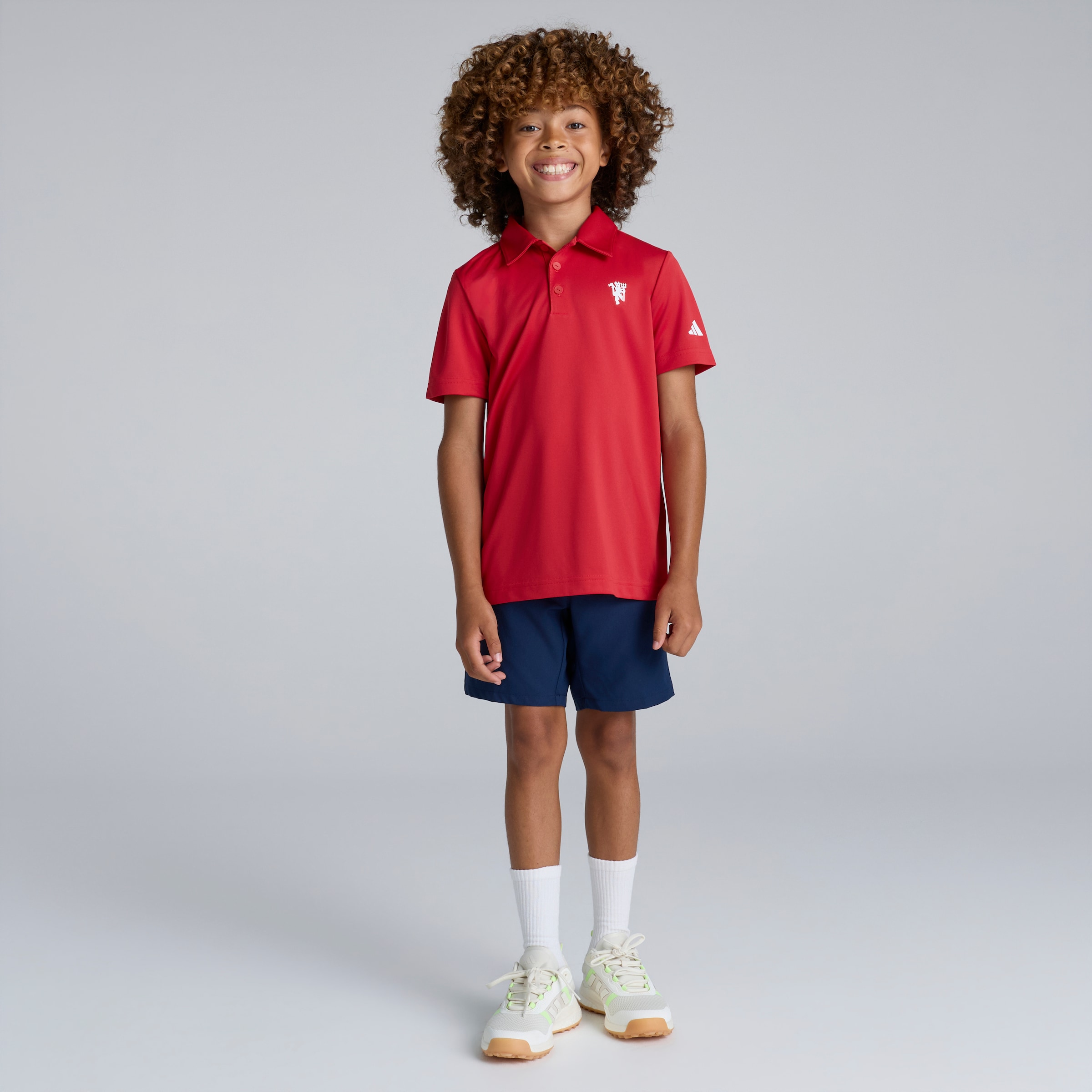 Manchester United x adidas Kids Golf Polo Shirt Red Red Detail [3-4]