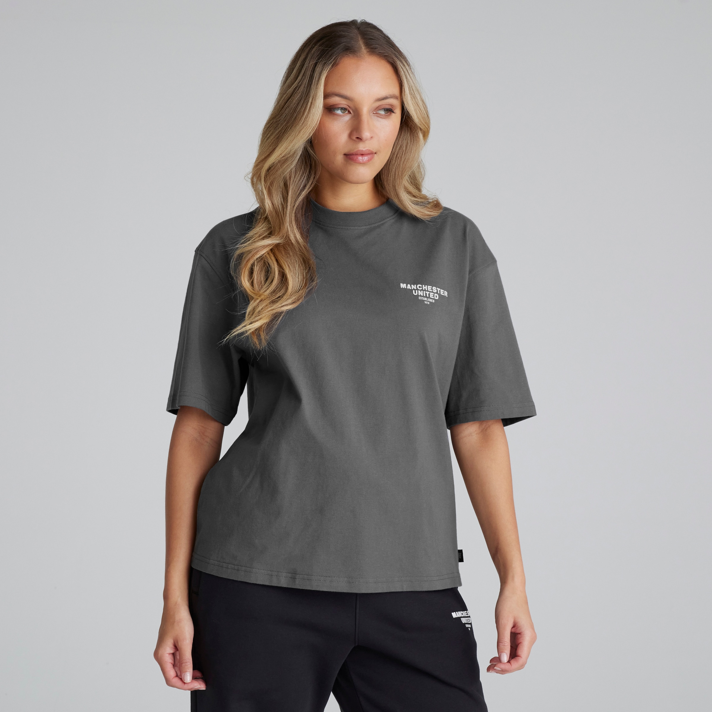 Manchester United Womens Back Print T-Shirt Slate Grey