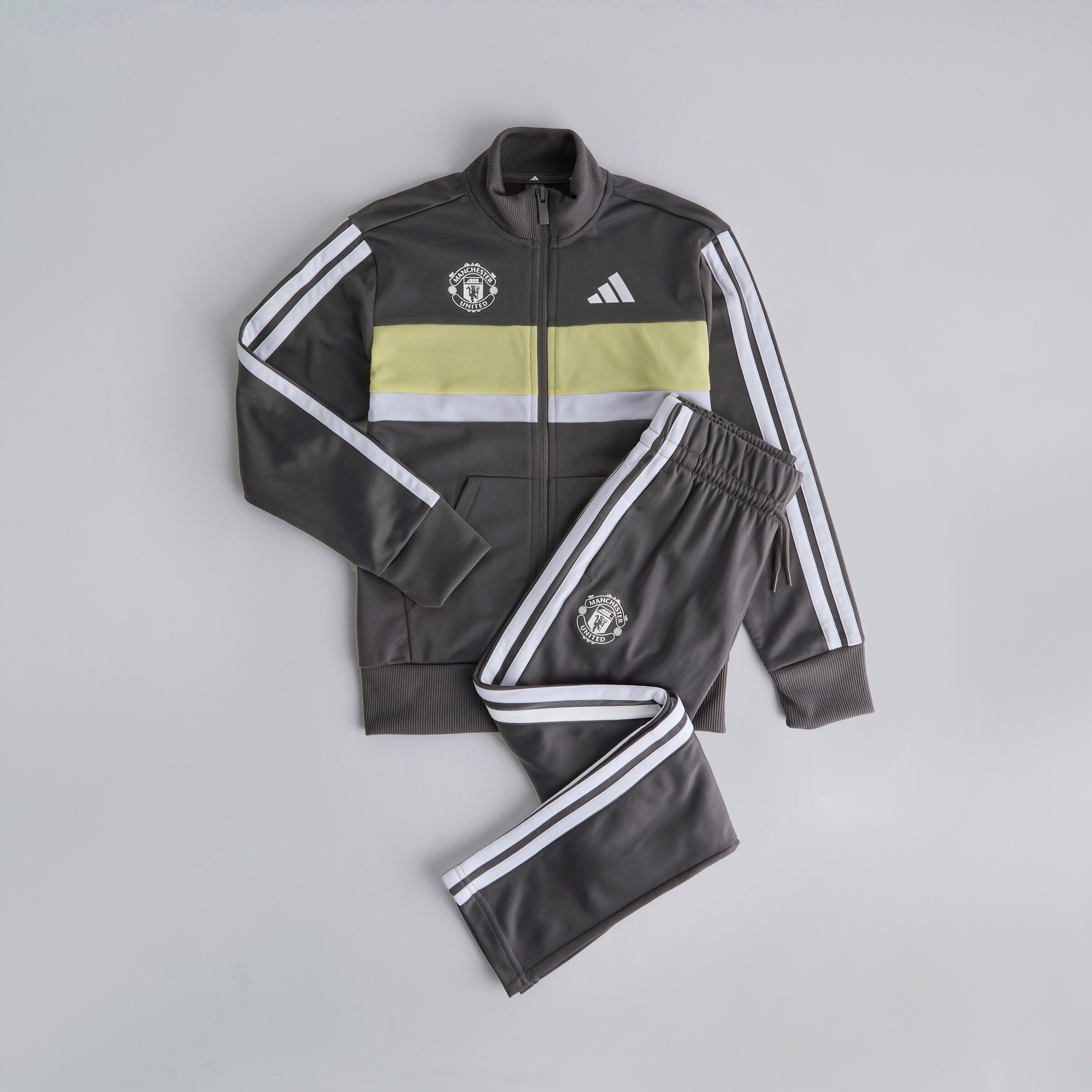 Manchester United x adidas Kids Essentials Tiberio 3-Stripes Tricot Tracksuit Grey Grey