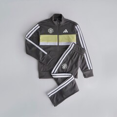 Manchester United x adidas Kids Essentials Tiberio 3-Stripes Tricot Tracksuit Grey