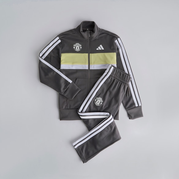 Manchester United x adidas Kids Essentials Tiberio 3-Stripes Tricot Tracksuit Grey Grey