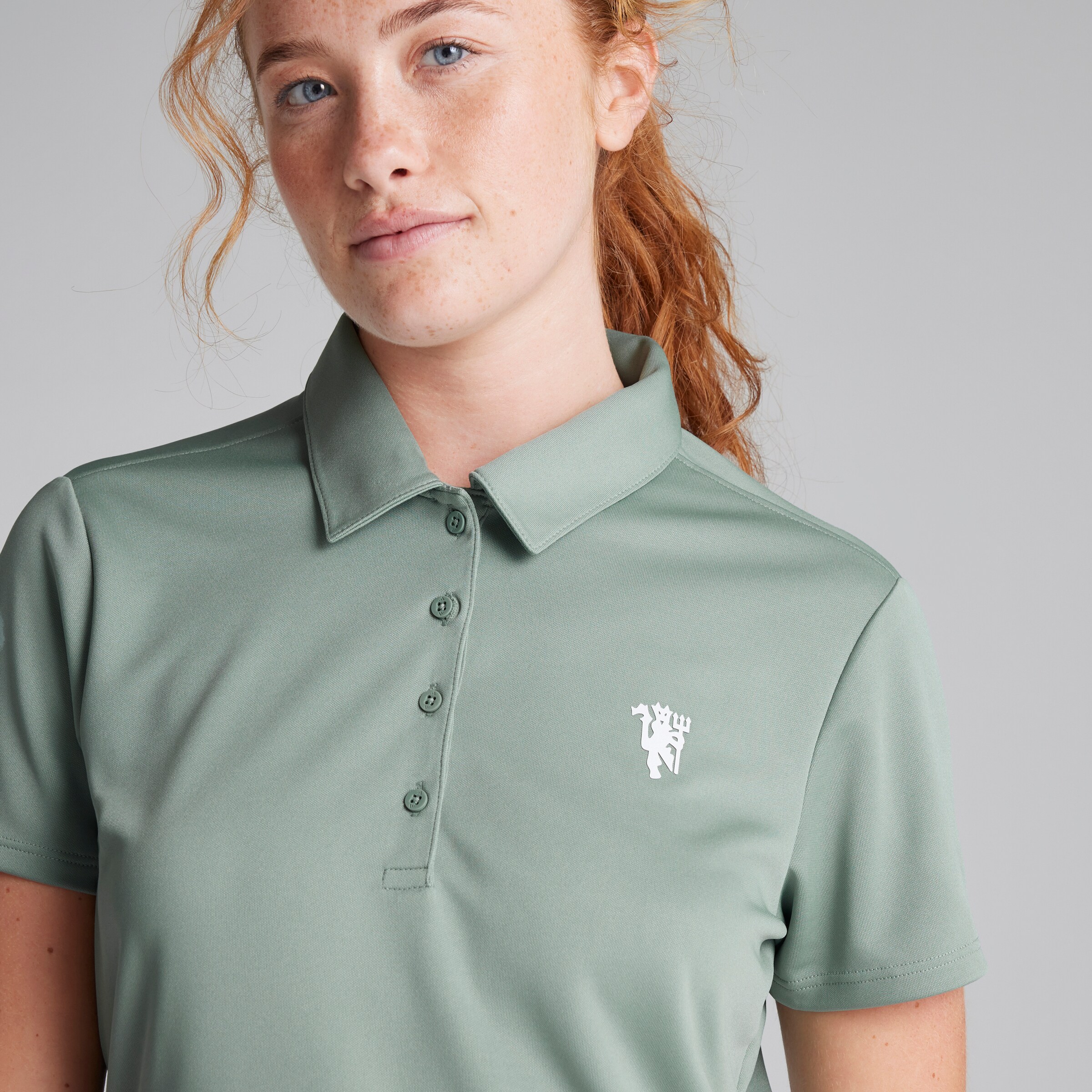 Manchester United x adidas Womens Golf Solid Performance Polo Shirt Green Green Detail [4-5]