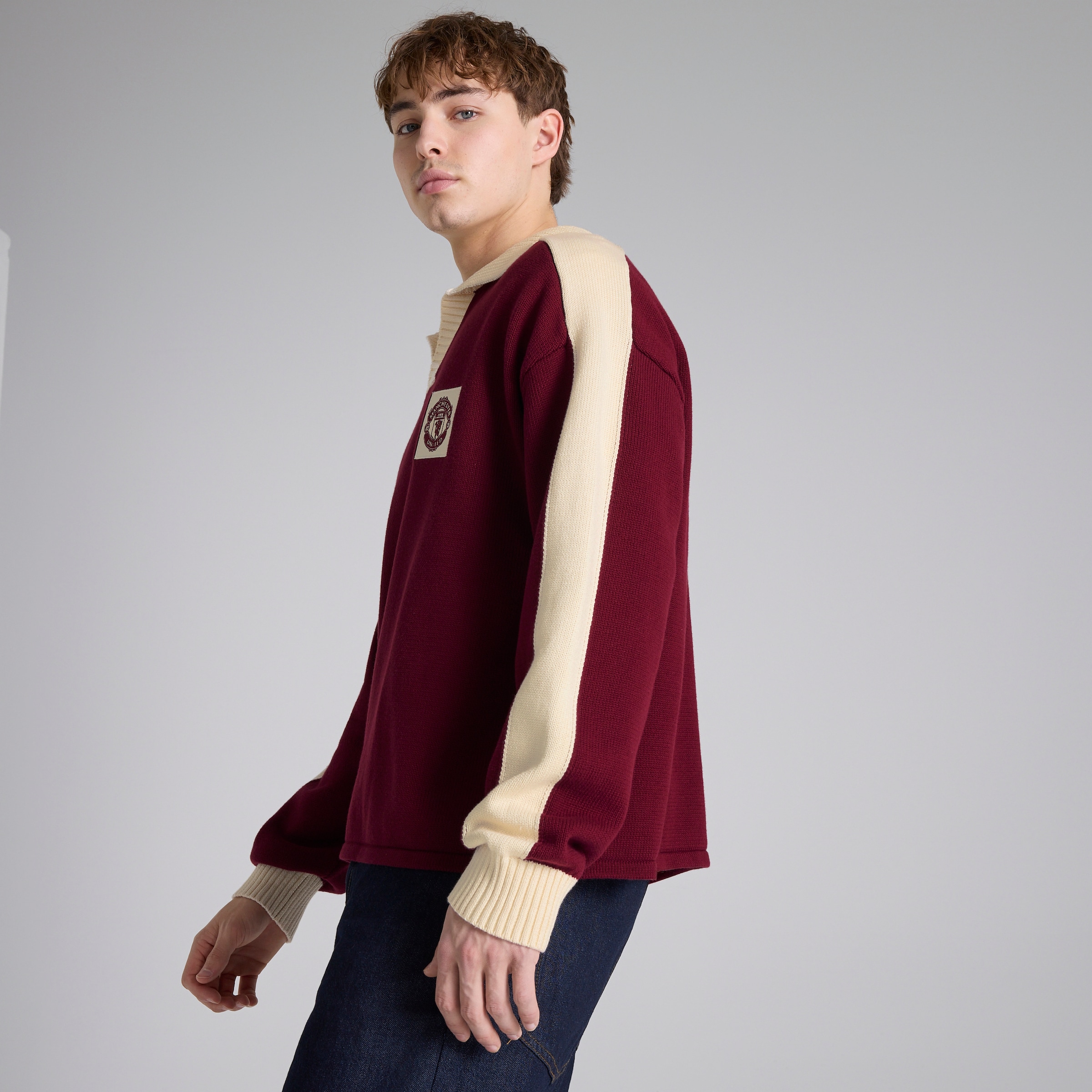 Manchester United Theatre of Dreams Knitted Polo Shirt Burgundy Rot Detail [5-5]